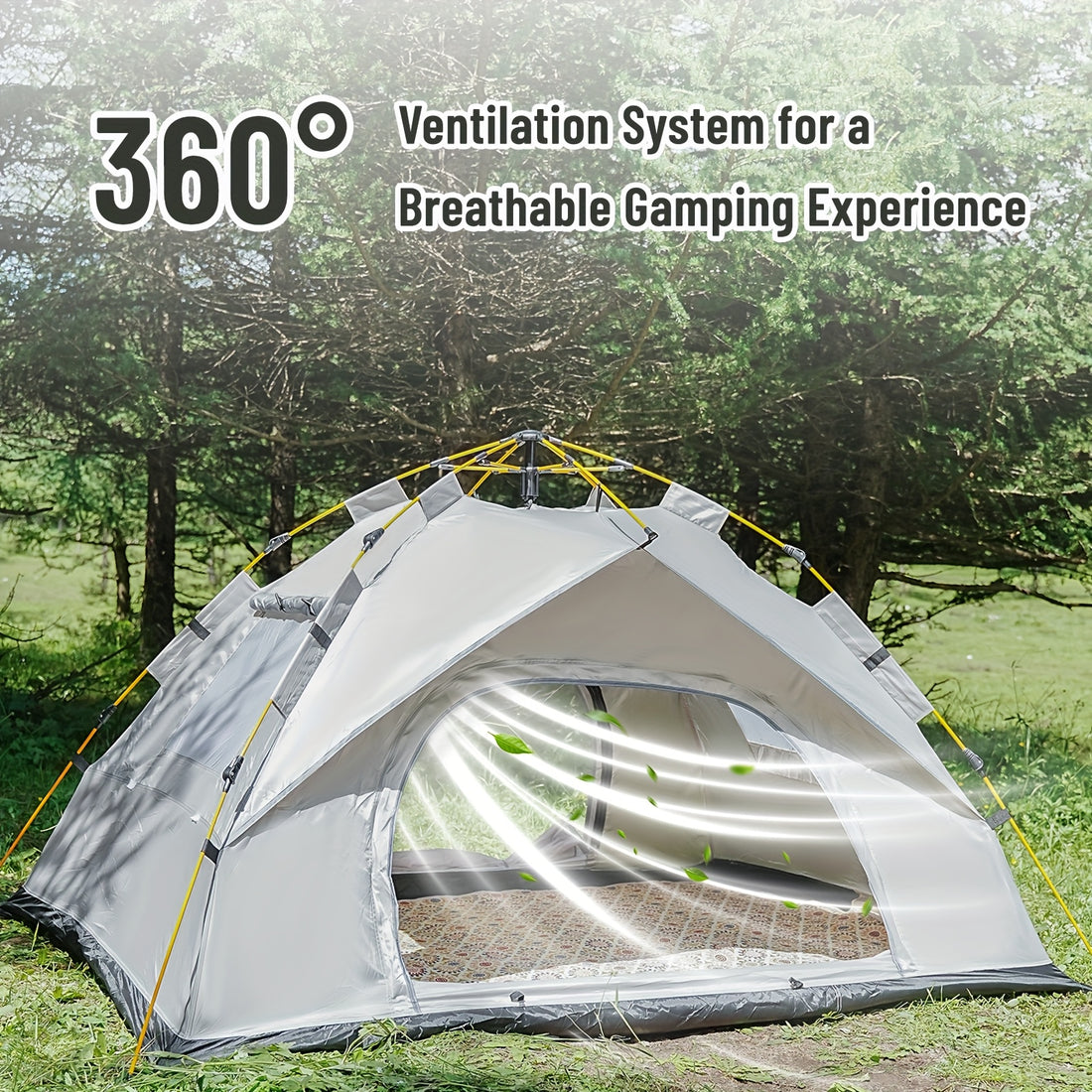 Automatic Instant Camping Tent for 1-4 People, All-Season Windproof with Dual Doors & Mesh Windows