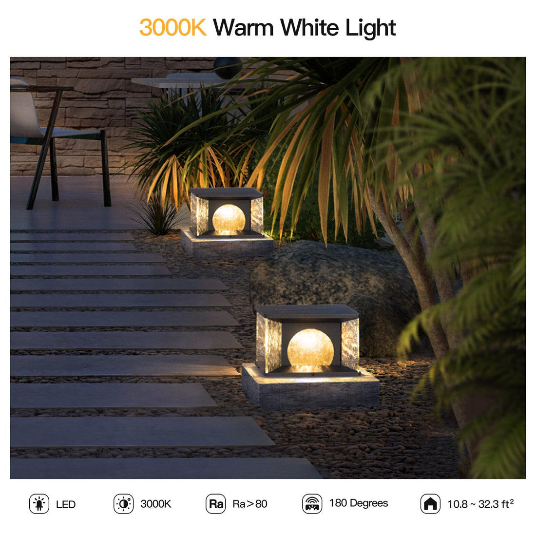 RIRZ LUCENT solar glass post light modern textured LED outdoor garden — 20cm 30cm