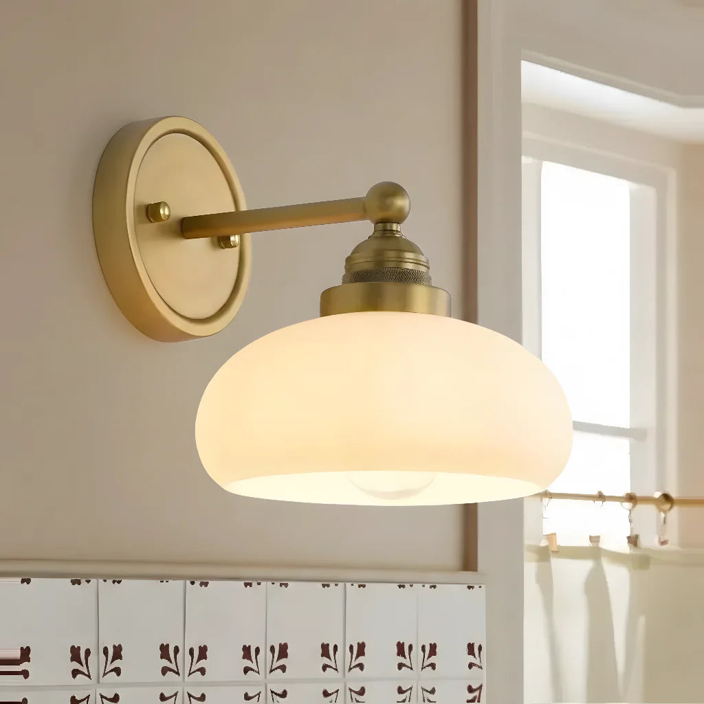 Ferran vintage industrial milk glass wall sconce brass black bedroom bar — 1 to 2 heads