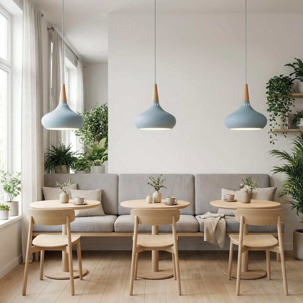 Nordic wood metal pendant light height adjustable dining room bar kitchen — multi colors 8 inch
