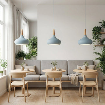 Nordic wood metal pendant light height adjustable dining room bar kitchen — multi colors 8 inch