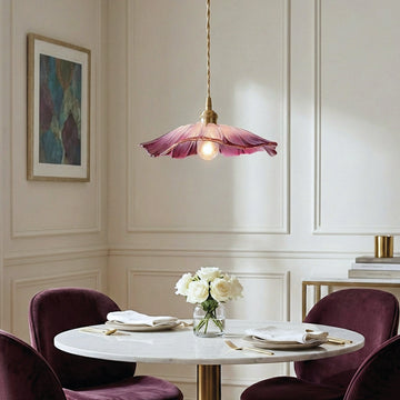 Vintage floral glass pendant light height adjustable dining room bedroom — purple clear gold green