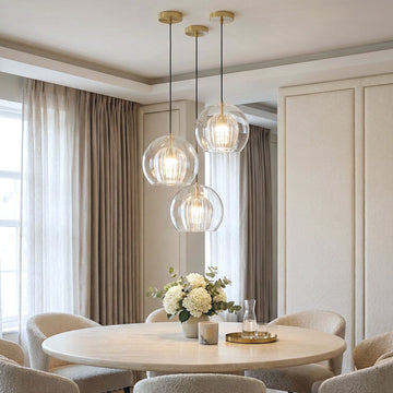 Glass hanging cocoon pendant light modern height adjustable dining room — transparent brown gray