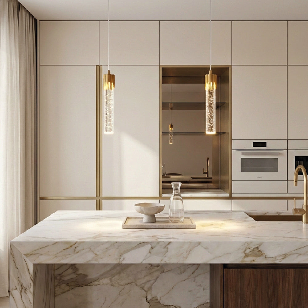 Crystal radiance LED bar pendant light bedroom kitchen island hallway — gold black warm cool