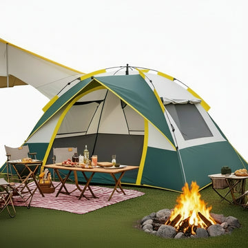 Automatic Instant Setup Camping Tent for 1-4 Persons, Windproof All-Season with Double Doors