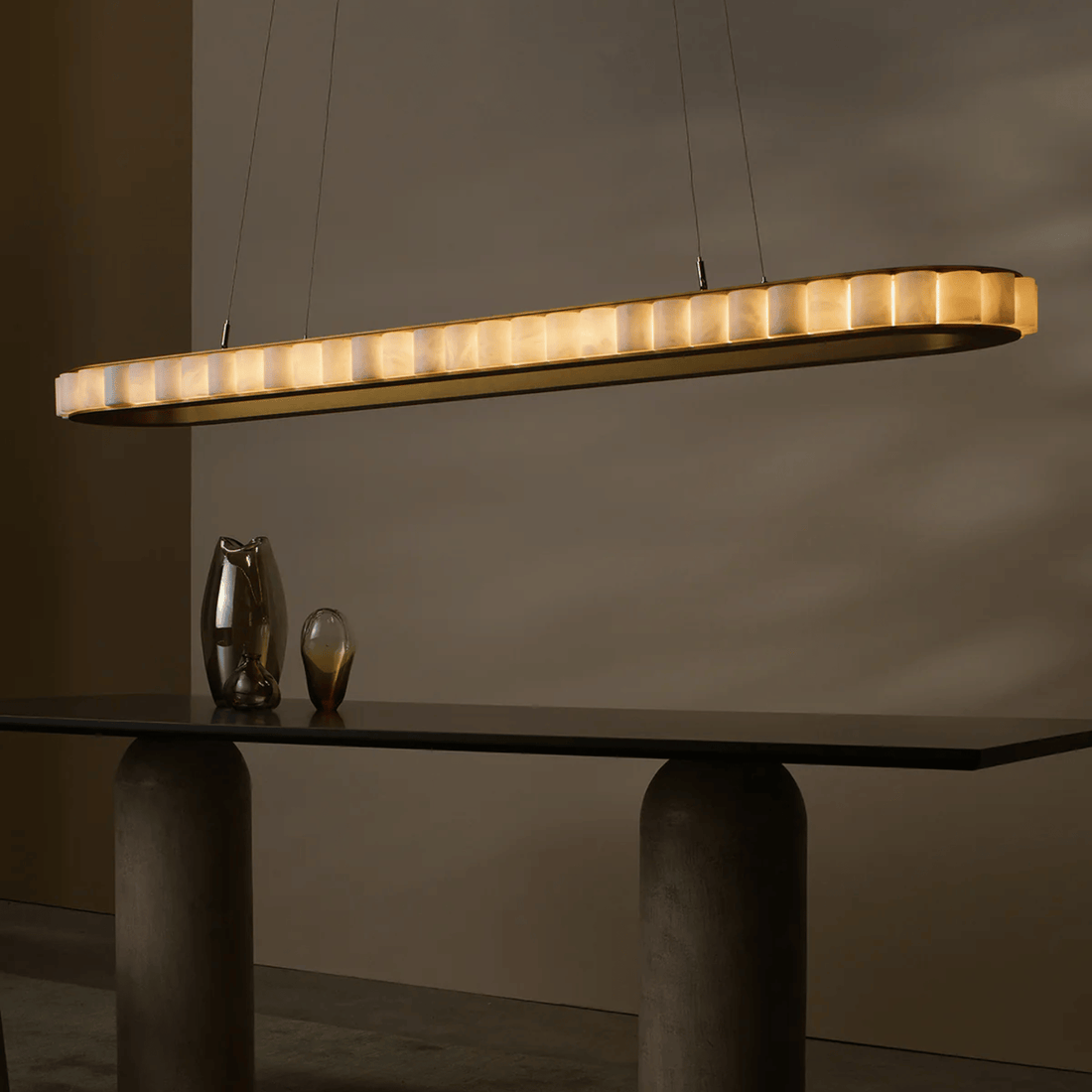 AurumLume oval marble LED pendant light luxury dimmable dining room kitchen island — 31 to 47 inch