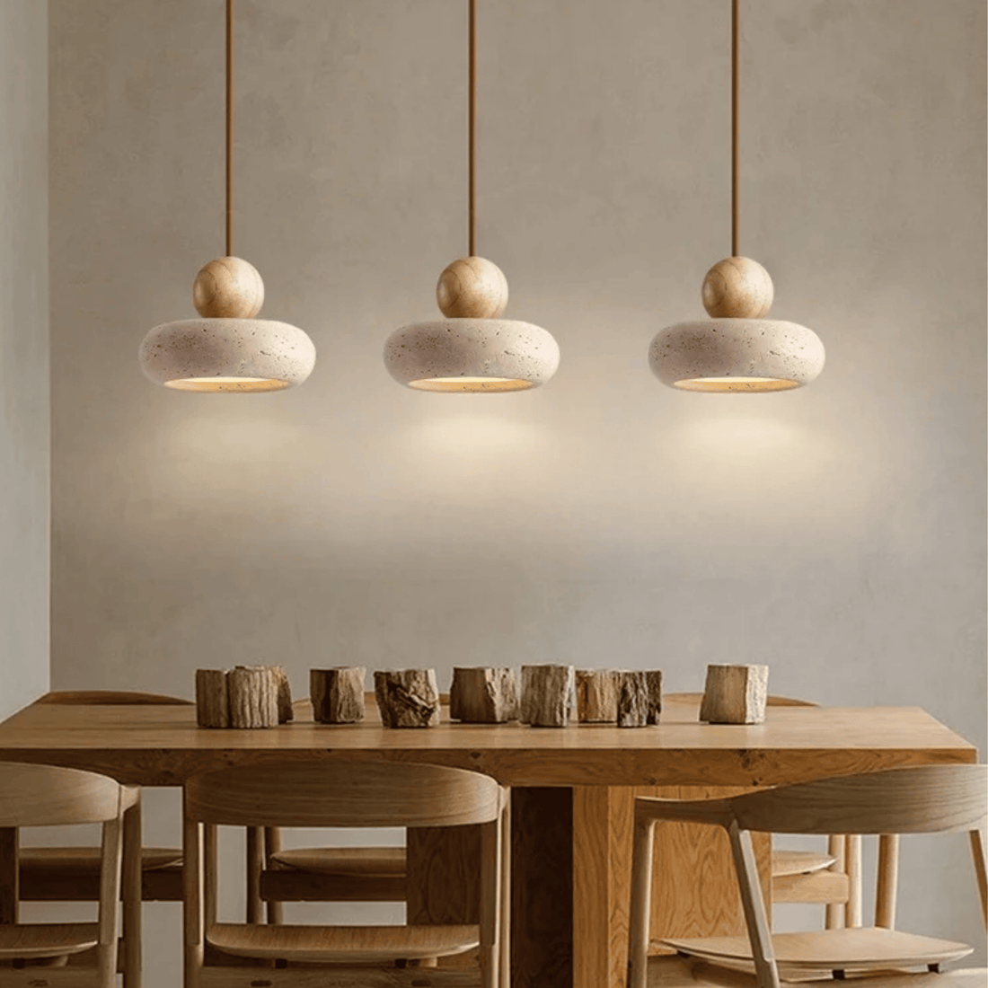 Sunlace agate LED pendant light natural stone minimalist dining room bar — light wood walnut