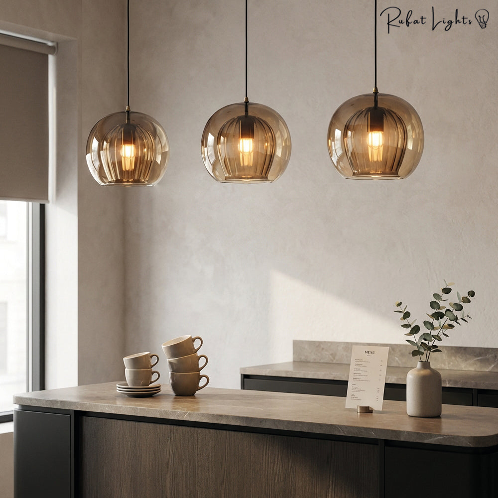 Glass hanging cocoon pendant light modern height adjustable dining room — transparent brown gray