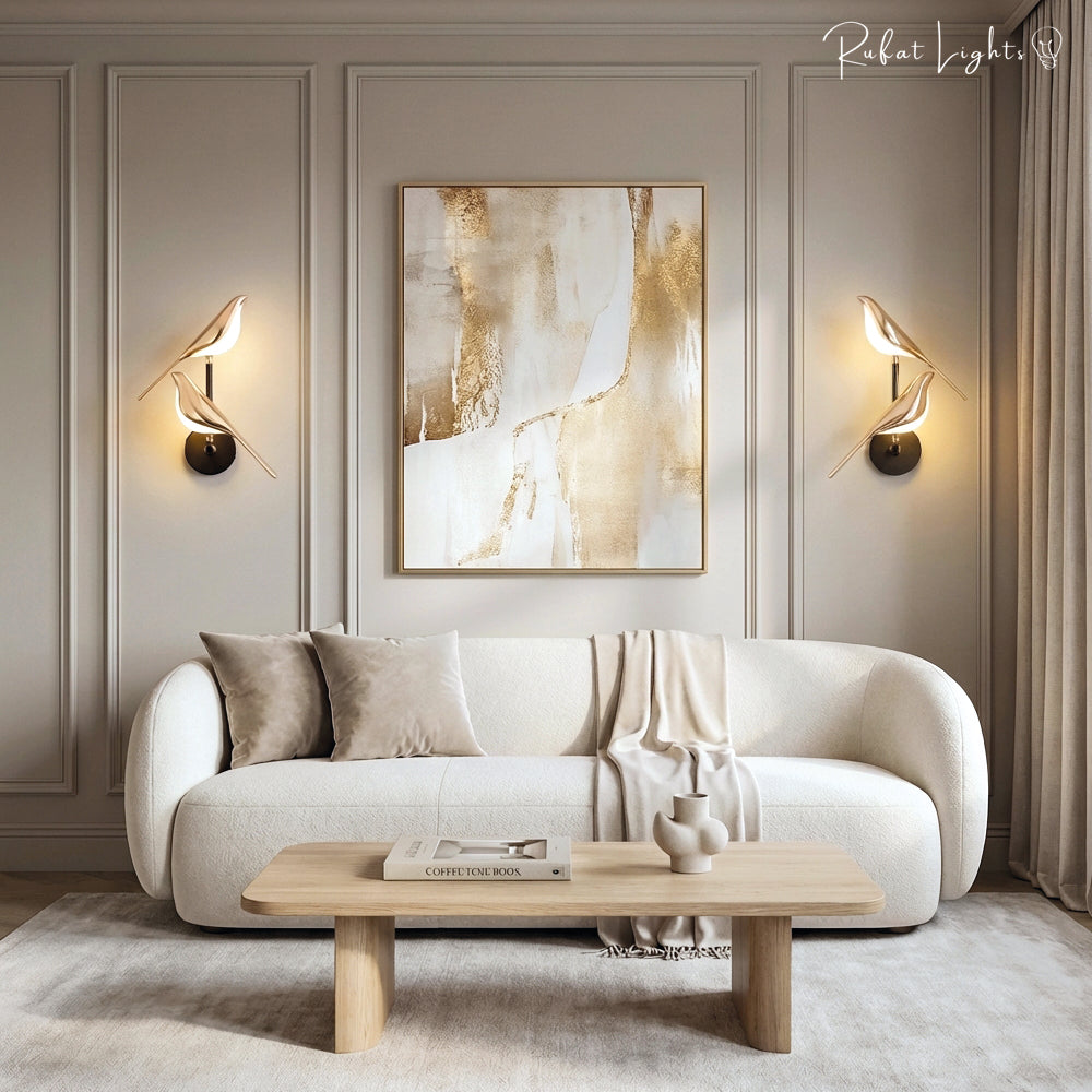 Nordic magpie golden bird wall light art deco LED bedroom living room — warm cool white