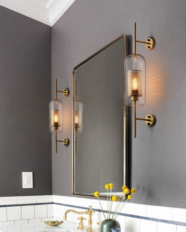 Industrial Hurricane Wall Sconce Brass Glass Vintage Indoor Bedroom Living Room Bar — Black Brass