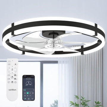 Small flush mount ceiling fan fandelier 3000-6000K dimmable LED remote bedroom kitchen — black white crystal 20 to 24 inch