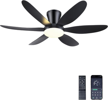 Low profile flush mount ceiling fan LED dimmable remote noiseless bedroom — black white gold 36 to 46 inch