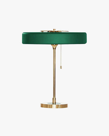 Mid-Century Round Table Lamp with Pull Chain Fabric Shade Warm LED Bedside Living Room — 3 Colors