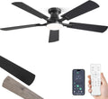 52-inch ceiling fan with LED light dimmable app remote flush mount reversible DC motor — black brown