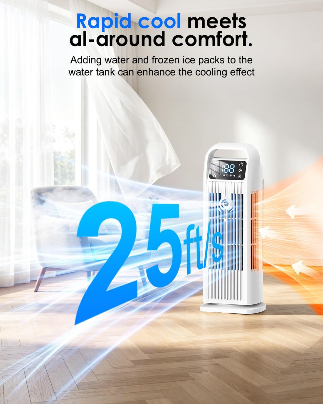 4-in-1 Evaporative Cooler Tower Fan with Mist Spray — Remote Control, 12H Timer, 120° Oscillation
