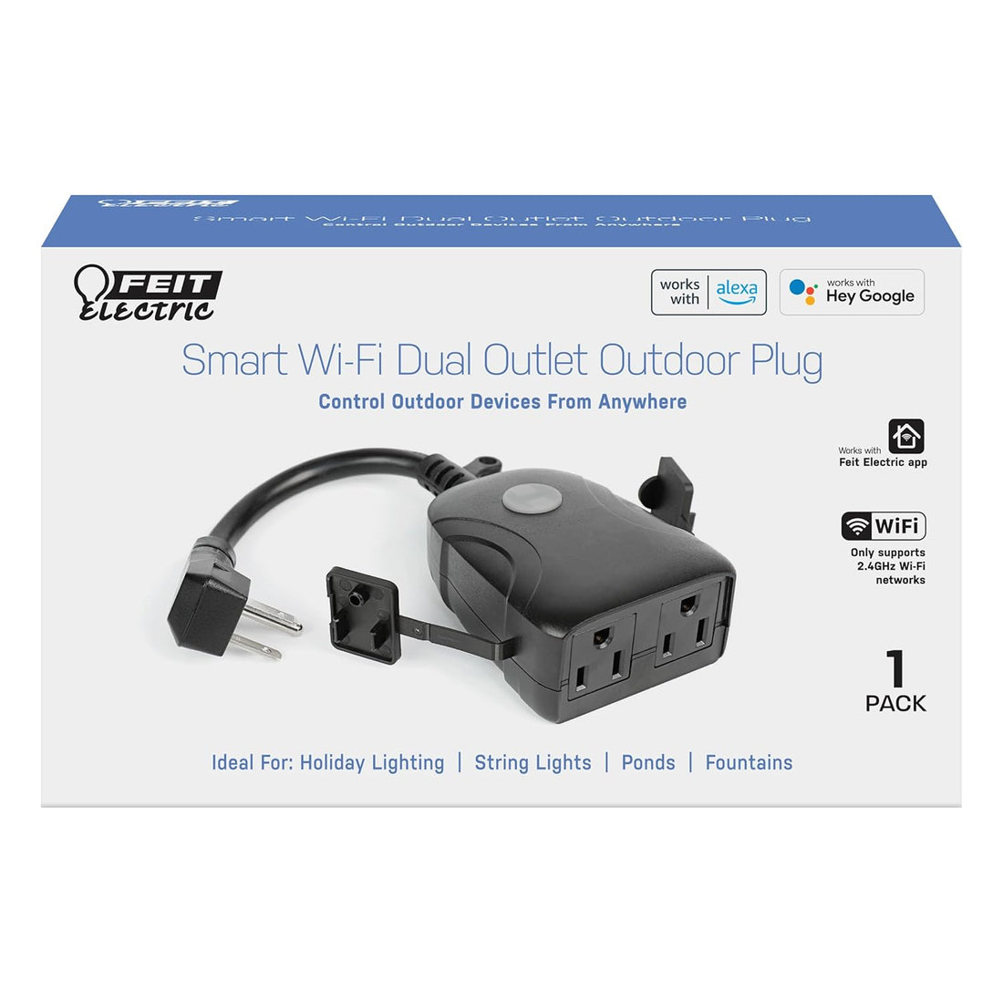 Outdoor smart plug dual outlet WiFi app control timer weatherproof IP44 15A — 1 and 2-pack