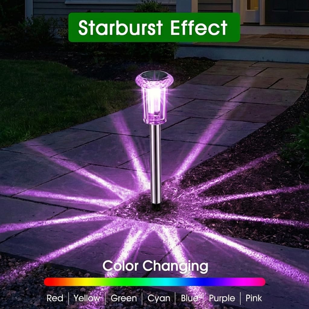Solar garden stake lights RGB color changing IP65 outdoor lawn decorative — 8-pack, 12-pack and 16-pack