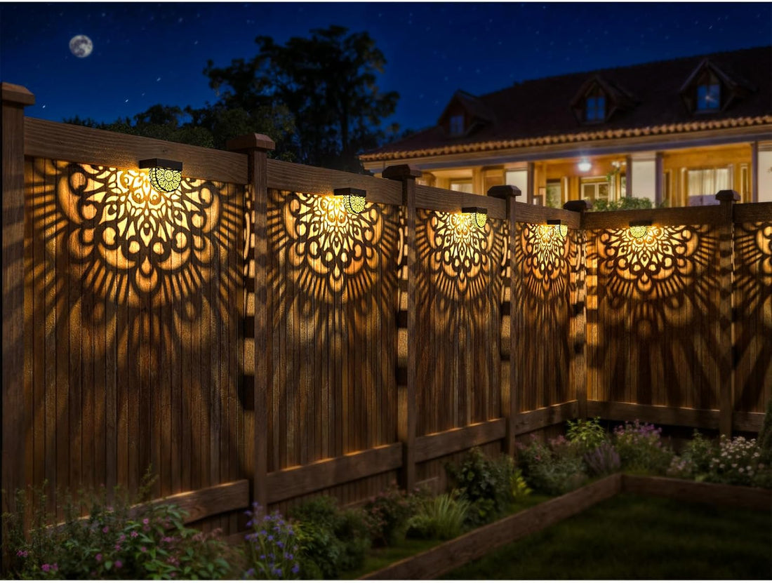 Solar mandala decorative wall light metal waterproof outdoor fence garden — 1, 2 and 4-pack