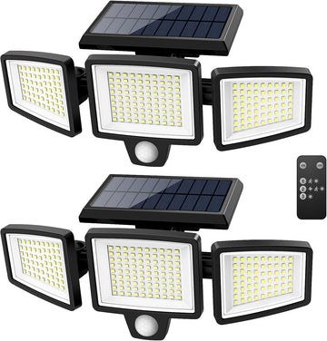 Solar motion security flood light 3-head 182 LED IP65 outdoor — 1, 2 and 4-pack