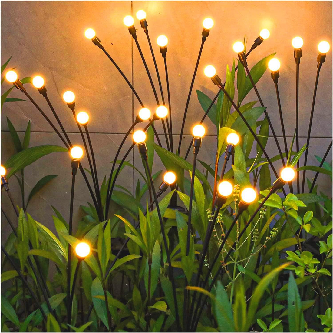 Solar firefly swaying garden lights warm white iron wire stake outdoor — 2, 4, 6, 8 and 12-pack