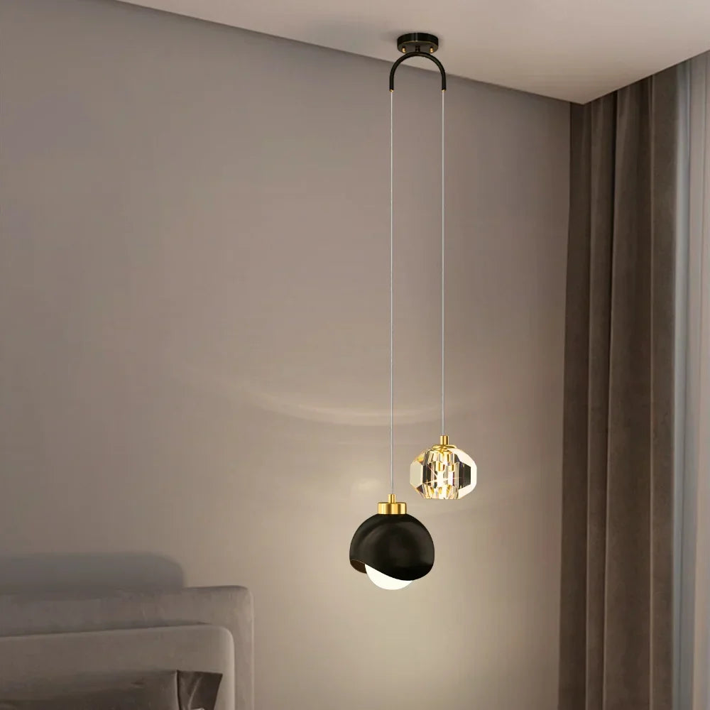 Crystal mini pendant light gold dome polished dining room kitchen island — black gold warm white