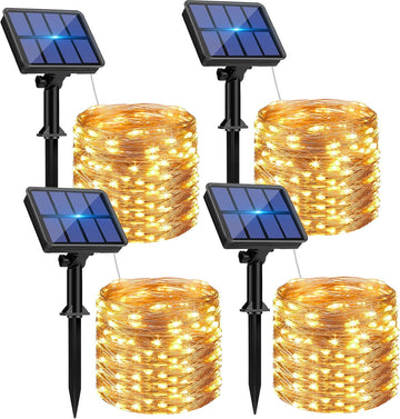 Solar fairy lights copper wire warm white outdoor waterproof tree garden — 100 to 500 LED