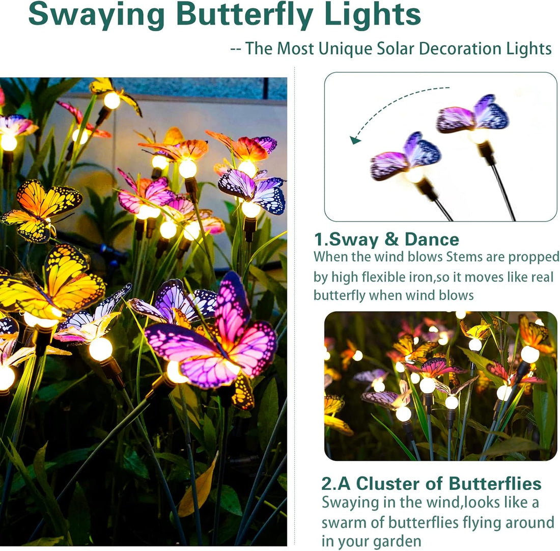 Solar butterfly garden stake lights multicolor swaying outdoor decorative — 2, 4, 6, 8 and 10-pack