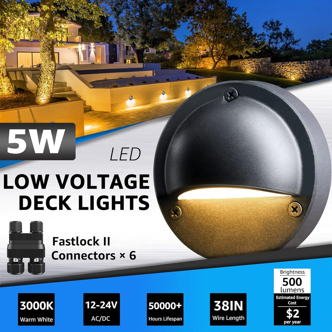 Low voltage LED deck step lights warm white 2700K IP65 outdoor stair lighting — 4, 6, 10 and 12-pack