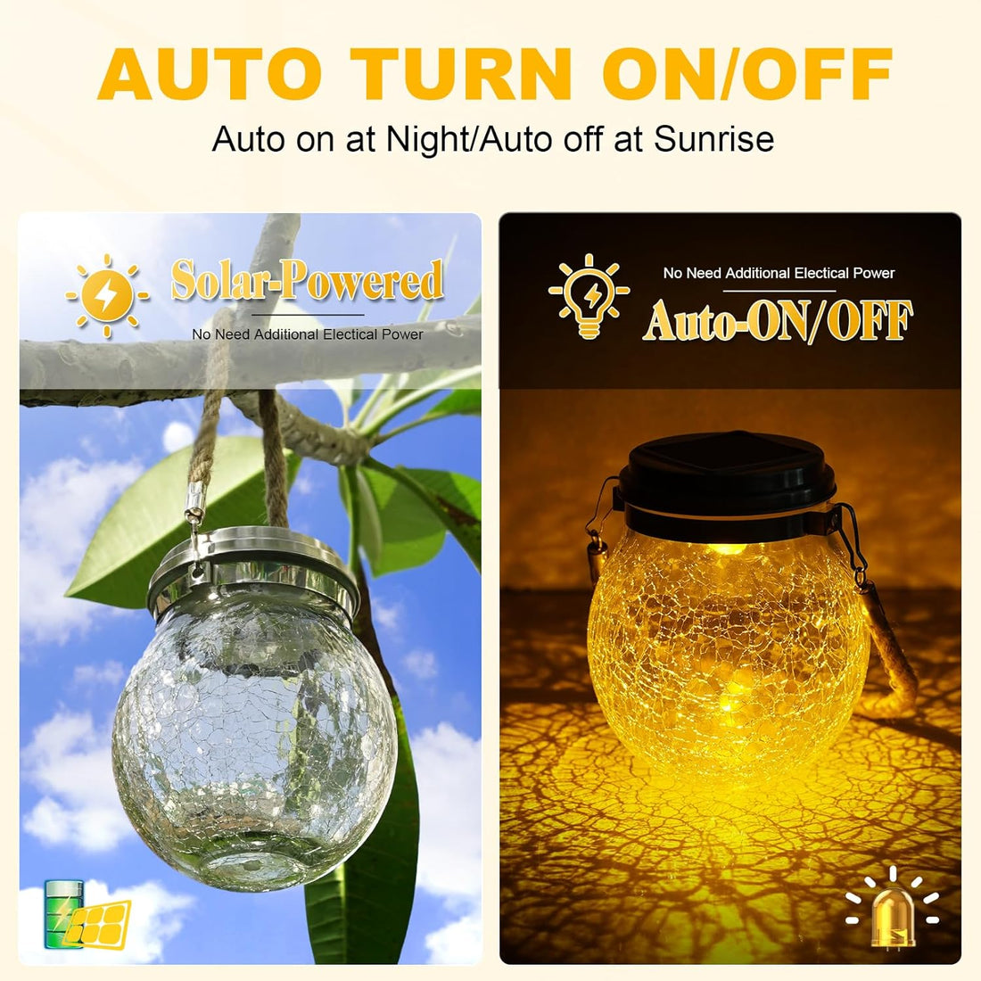 Solar hanging outdoor lantern warm amber LED waterproof decorative garden — 2, 4 and 6-pack