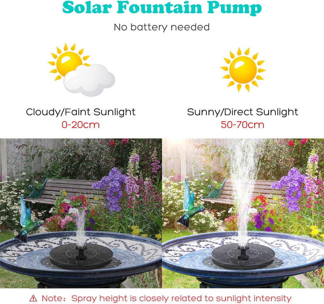 Solar birdbath fountain with LED light outdoor garden water feature — 1 and 2-pack