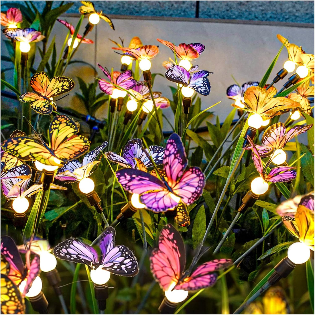 Solar butterfly garden stake lights multicolor swaying outdoor decorative — 2, 4, 6, 8 and 10-pack