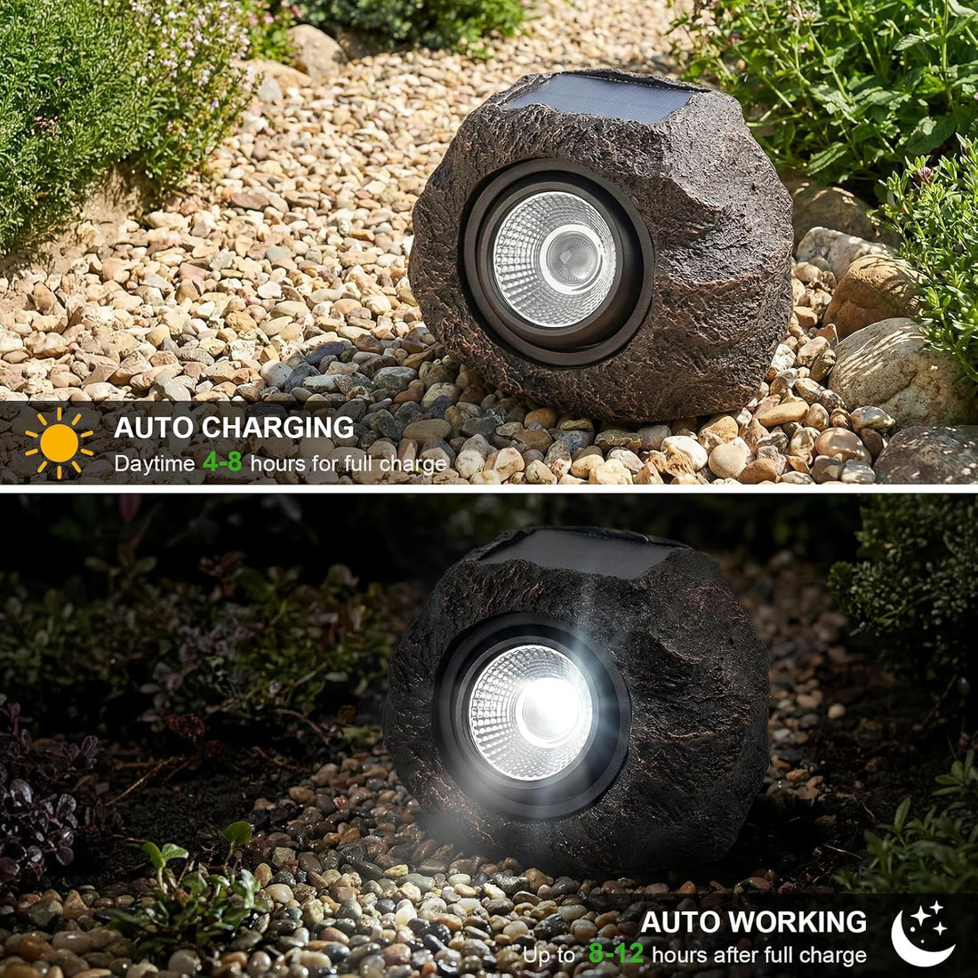 Solar rock garden lights decorative fake stone warm white outdoor — 2, 3 and 5-pack