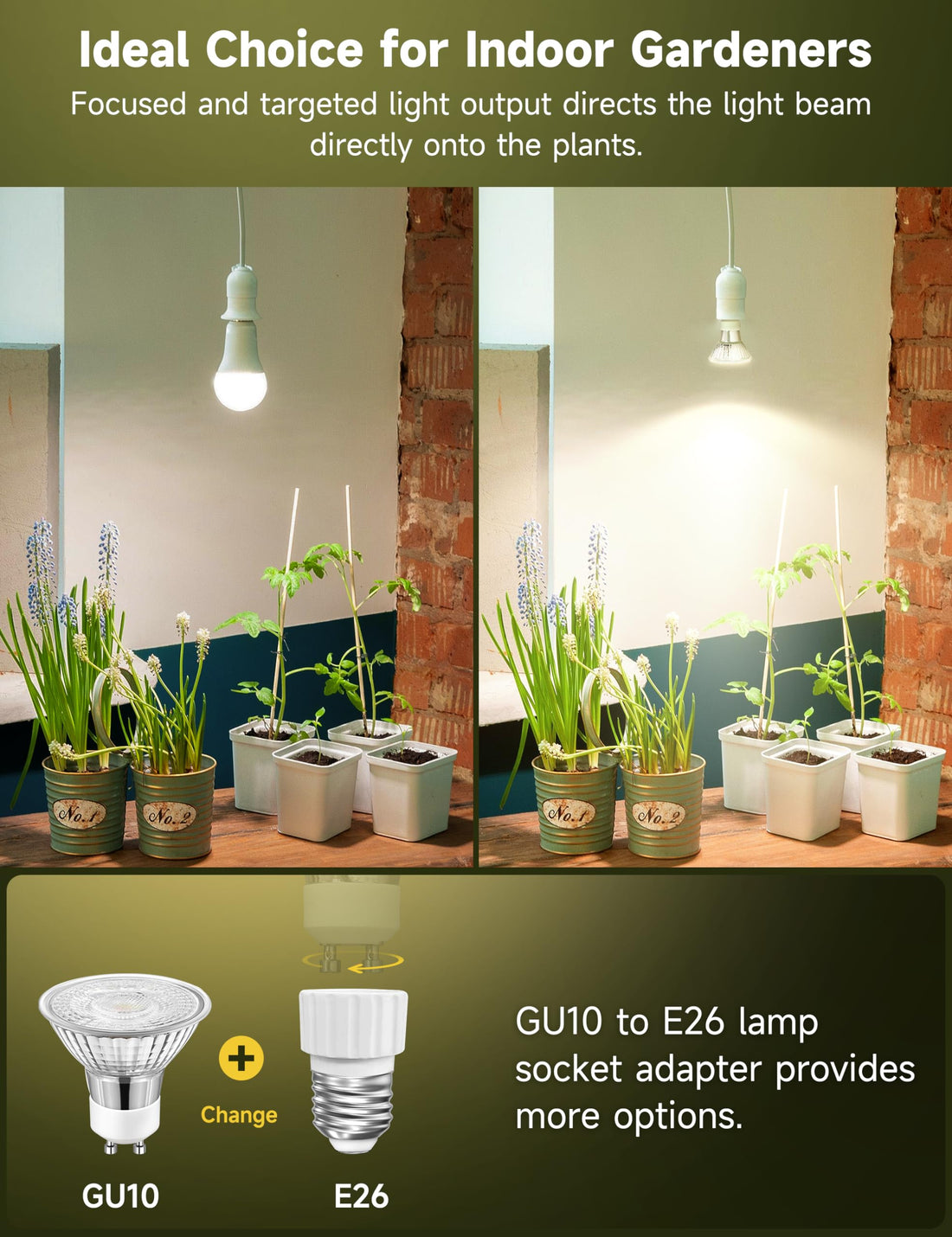 GU10 grow light bulb full spectrum 4000K 6W LED for indoor plants 3-pack glass