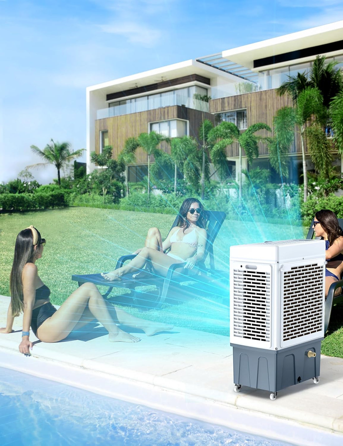 2100 CFM Evaporative Swamp Cooler with Auto-Fill — Portable Outdoor Air Cooler, 24H Timer