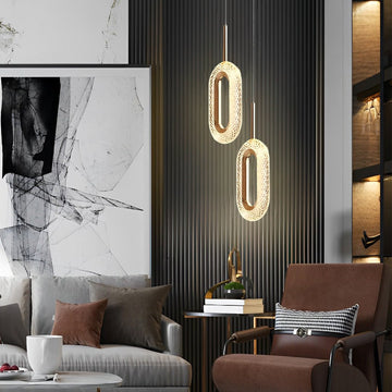 Gold Geometric Pendant Light LED 3-Step Dimming Oval Round Teardrop Bedroom Dining Room — 1 to 2 Lights
