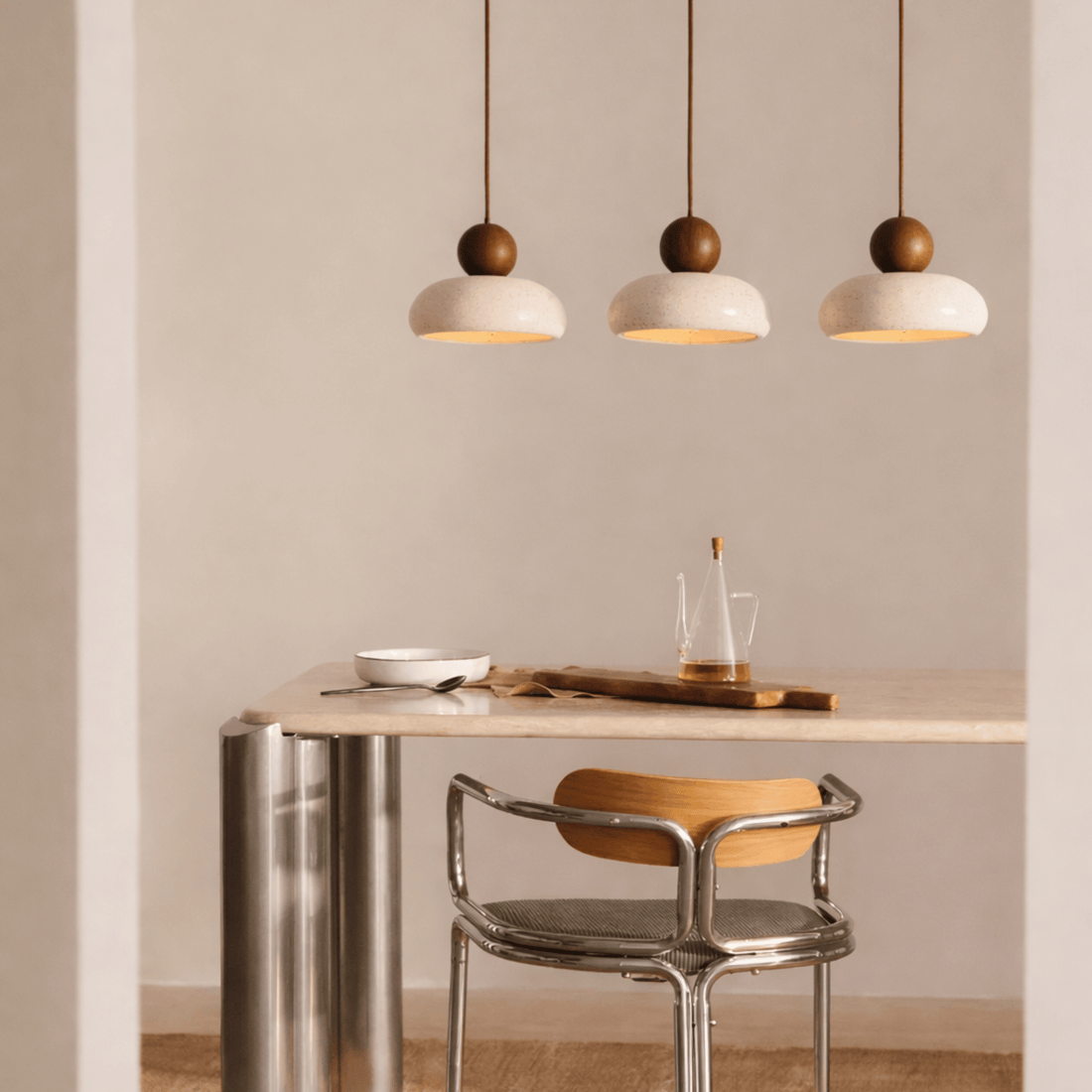 Sunlace agate LED pendant light natural stone minimalist dining room bar — light wood walnut