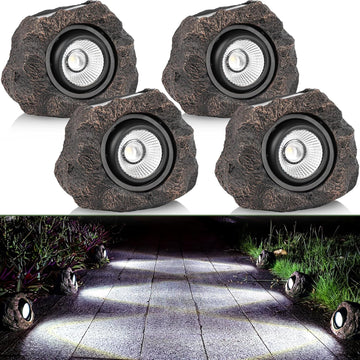 Solar rock garden lights decorative fake stone warm white outdoor — 2, 3 and 5-pack
