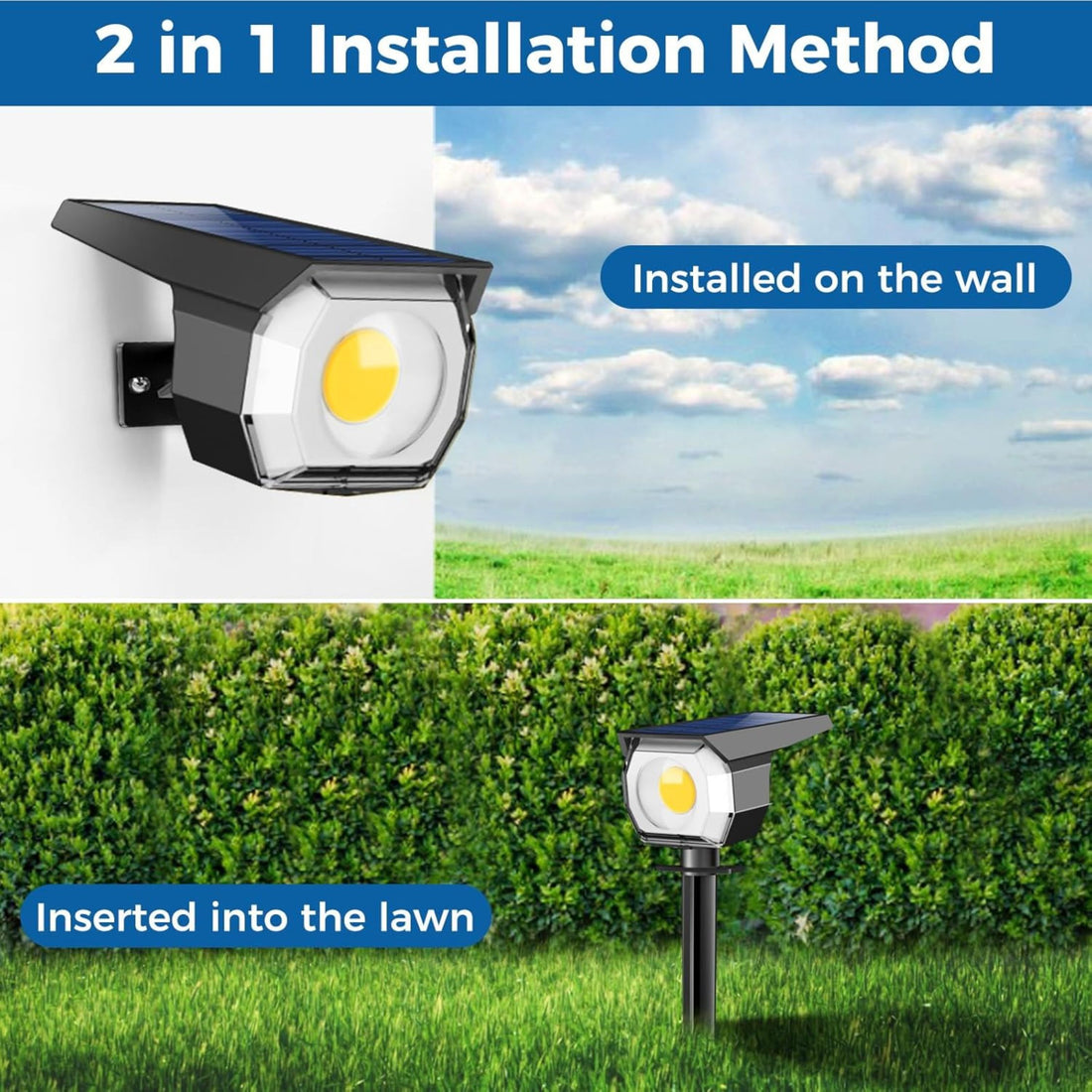 Solar landscape spotlights adjustable IP67 outdoor garden warm white and RGB — 2, 4 and 6-pack