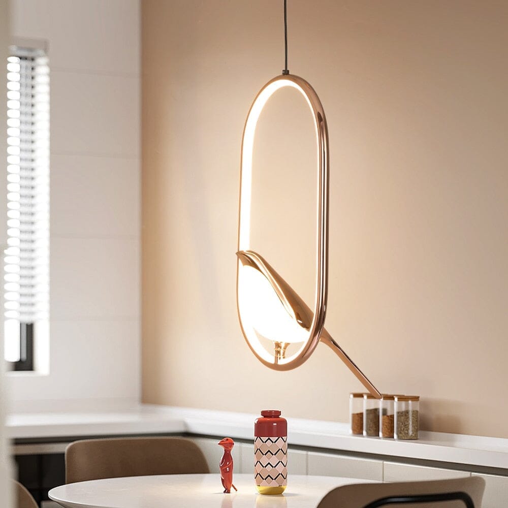 Bird-shaped Nordic pendant light sculptural LED bedroom living room — circle oval