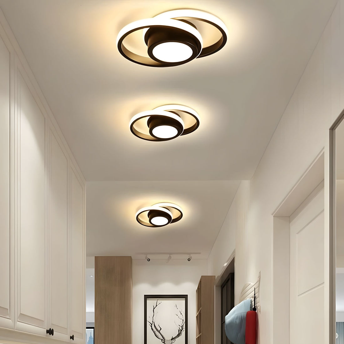 Modern LED ceiling light iron dimmable bedroom corridor kitchen — style A B C warm cold tricolor