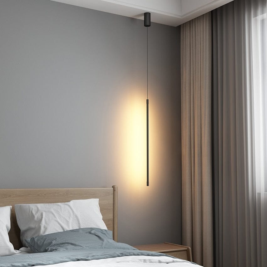Slim cylindrical bedside pendant hanging light height adjustable LED — warm cool white 60 to 140cm