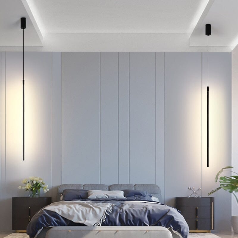 Slim cylindrical bedside pendant hanging light height adjustable LED — warm cool white 60 to 140cm