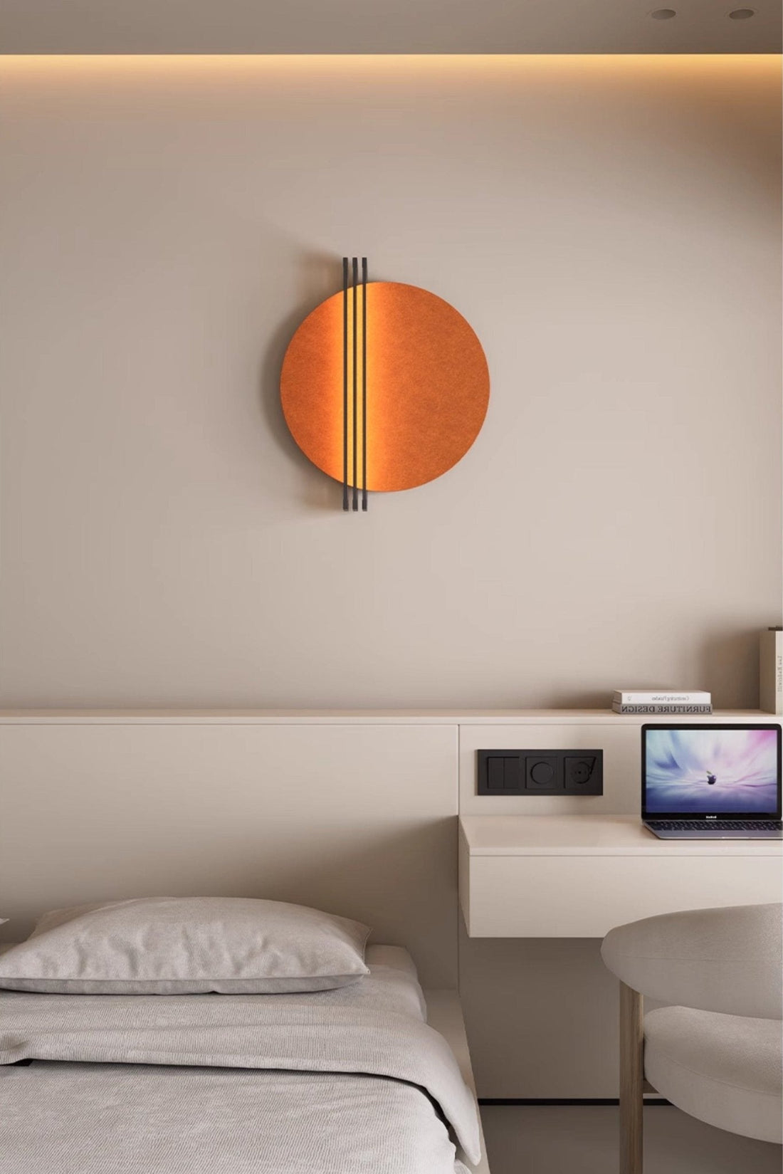 Abstract sunrise felt wall sconce artistic LED light and art bedroom living room — grey orange blue