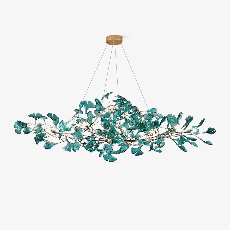 Acrylic ginkgo leaf chandelier gold modern dining room living room — royal blue green coffee
