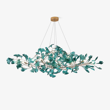 Acrylic ginkgo leaf chandelier gold modern dining room living room — royal blue green coffee