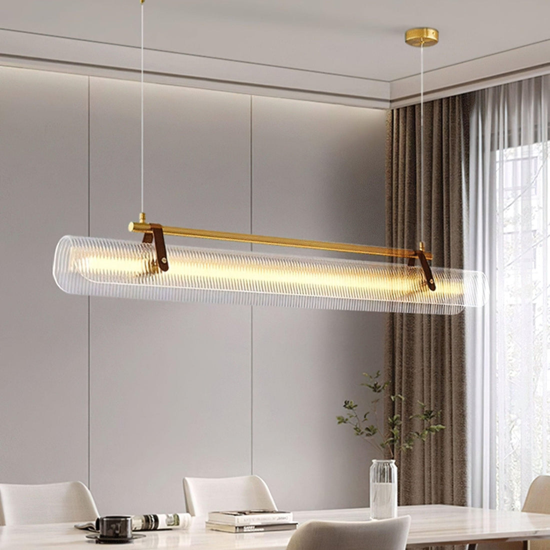 Acrylic linear chandelier dimmable kitchen island dining room office — gold black 31 to 59 inch