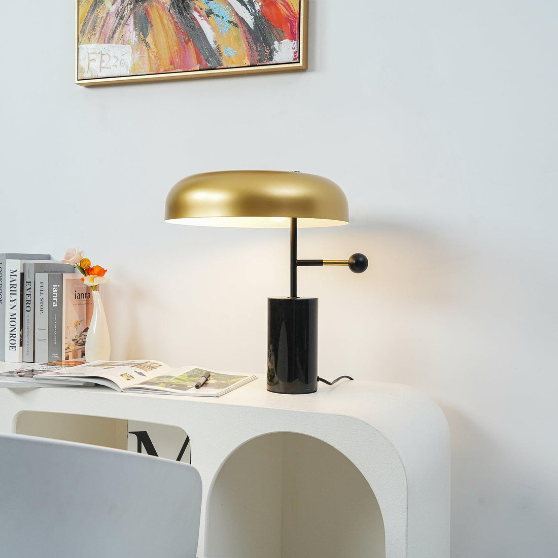 Adam marble base LED table lamp modern luxury bedside living room — black gold 13 inch
