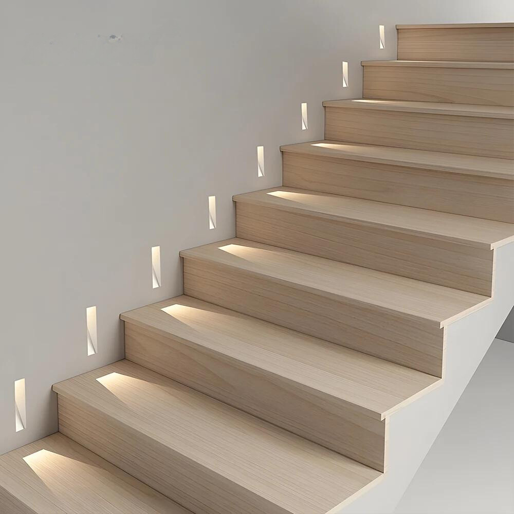Recessed LED stair step light motion sensor frameless indoor hallway stairs — black white