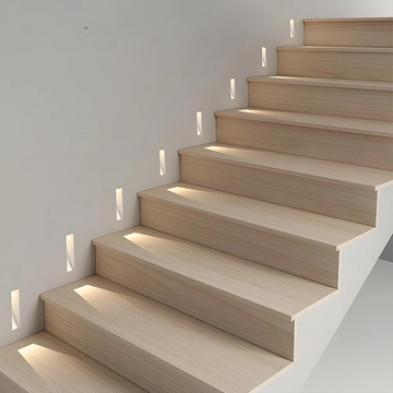 Recessed LED stair step light motion sensor frameless indoor hallway stairs — black white