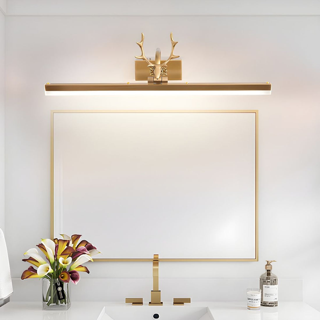 Antler wall lamp gold decorative LED bedroom living room hallway — 16 to 28 inch